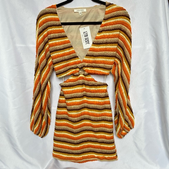 NWT 12th Tribe Women's Haven Fringe Cutout Mini Dress Ivory Western Large